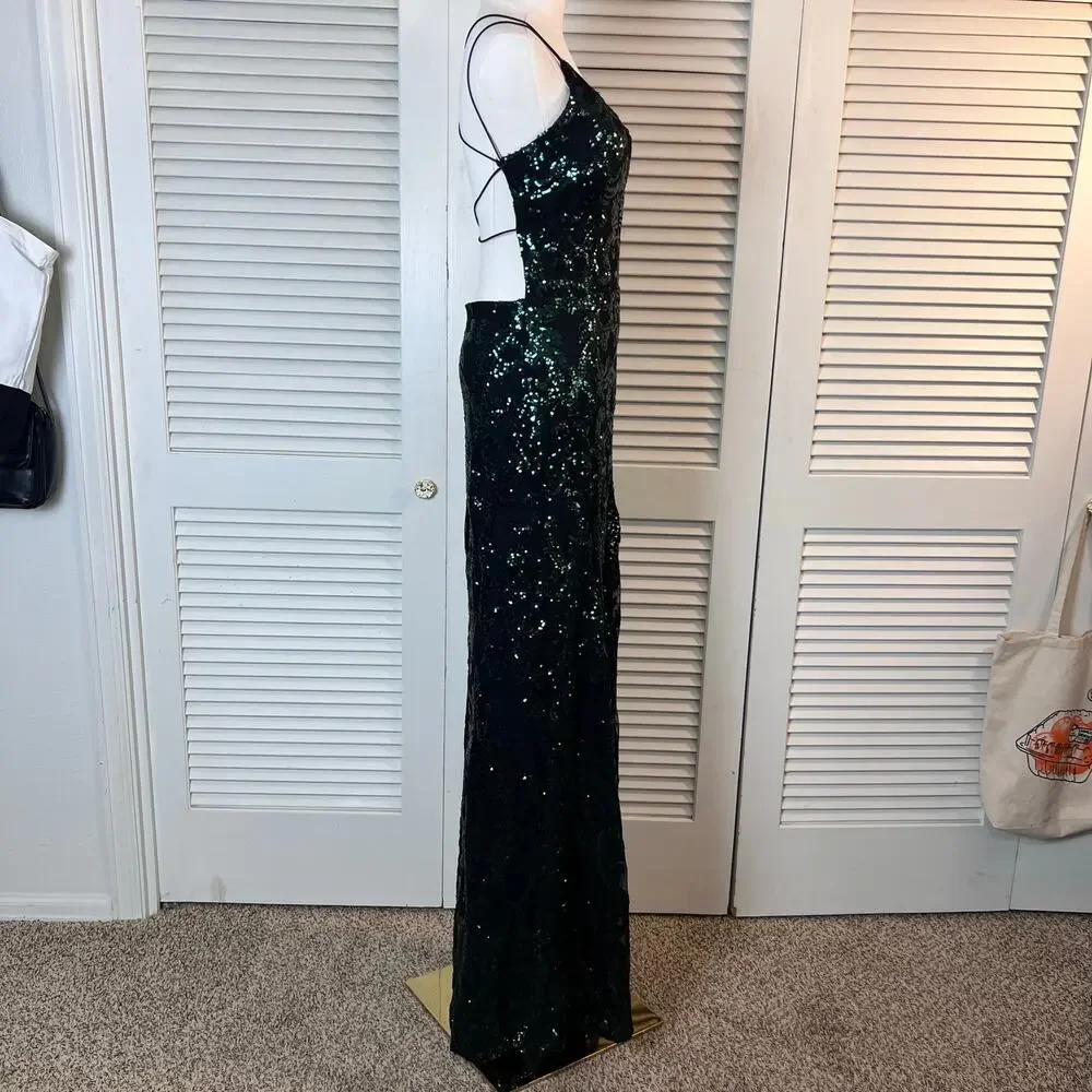 Windsor Emerald Green Sequin Maxi Dress Medium Open Back Formal Gown - Picture 5 of 13